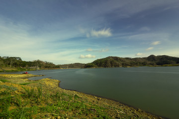 landscape with lake and blue sky