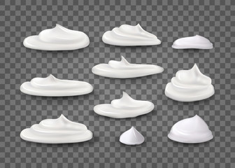 Realistic Cream Set. Set of special 3d effects.cosmetic white cream for skin of different shapes and sizes Isolated On transparent Background.Vector