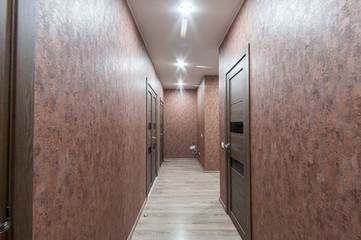 Russia, Moscow- May 20, 2019: interior room apartment. standard repair decoration in hostel. room doors, repair