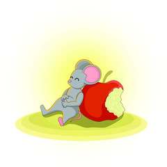 Vector image of a mouse with a gnawed Apple. Symbol of 2020. Series of illustrations. Calendar item