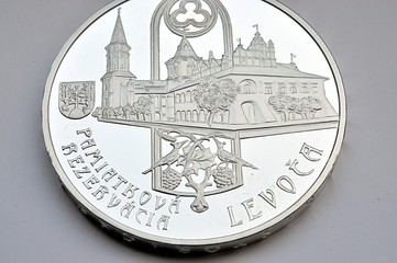 detail view, modern silver coin , Slovakia, High Tatras