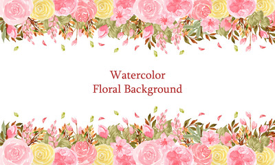elegant watercolor floral background with gorgeous pink and yellow flowers
