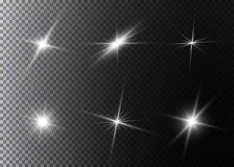 Set of flashes, Lights and Sparkles on a transparent background. Bright gold flashes and glares. Abstract lights isolated Bright rays of light. Glowing lines. Vector illustration eps 10.