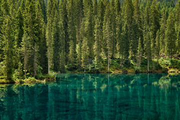 Landscape of Carezza Lake, Dolomites, Italy