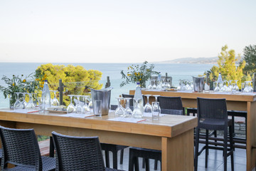 Table setting in the restaurant near the beach