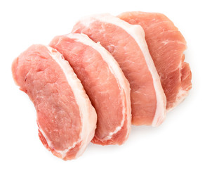 Slicing pork meat on a white background. The view of top.