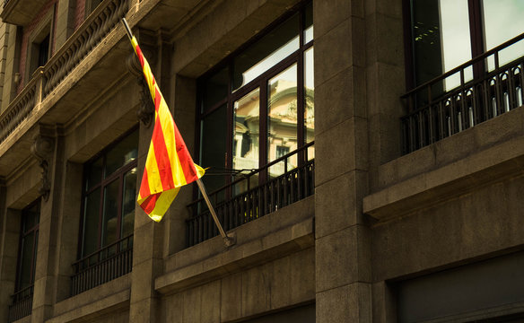 Flag of Catalonia. Barcelona, Spain.