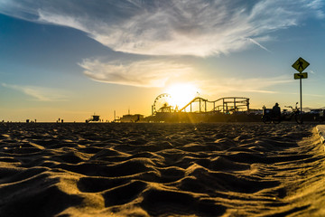 Beautiful sunset over the Santa Monica Pier in California USA
