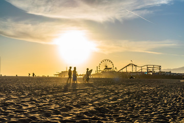Beautiful sunset over the Santa Monica Pier in California USA