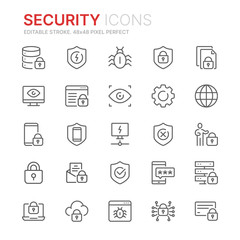 Collection of internet security related line icons. 48x48 Pixel Perfect. Editable stroke