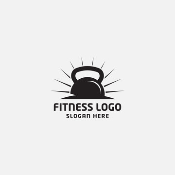fitness logo design template. kettle bell, barbel and body icon - vector