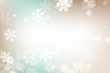 Winter glowing background. Vector holiday banner with lights, bokeh and snowflakes. Seasonal soft backdrop.