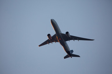 Commercial Jet at Sunset