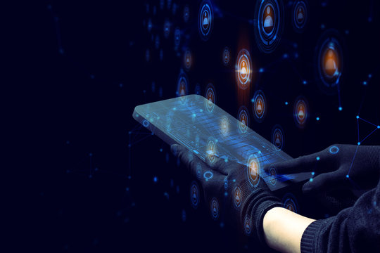 hand with ai data connect to social network for libra bitcoin money crypto currency trade business application concept, digital asset risk financial