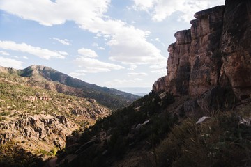 Views of mountains and cliffs at Shelf Road, Colorado. 