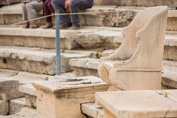 Detail of the seating at the Theatre of Dionysus Eleuthereus built at the foot of the Athenian Acropolis dated to the 6th century BC