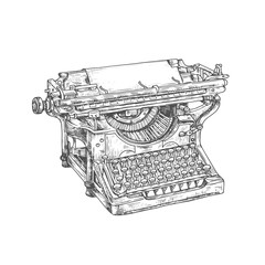 Vintage typewriter machine with paper and keyboard © Vector Tradition