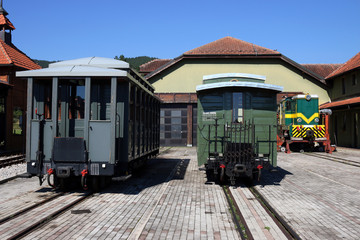 Fototapeta na wymiar railway station with old locomotive and wagons