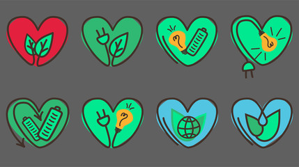 Hand drawn style eco doodle vector icons set
