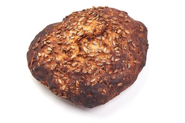 Traditional round rye bread, isolated on white background