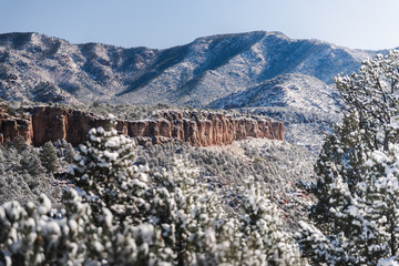 Snow-covered views of cliffs at Shelf Road, Colorado. 