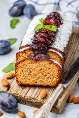 Freshly baked plum cake.