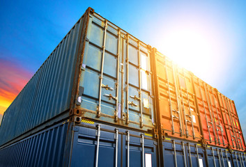 Stack of containers box from Cargo freight ship for import-export at harbor and transportation industrial concept.