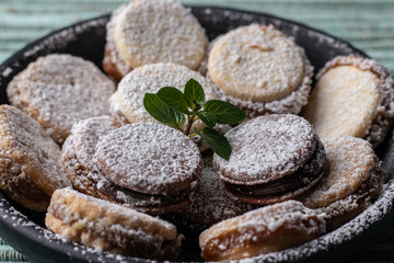 Sweet peruvian alfajores cookies with dulce de leche.