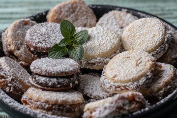 Sweet peruvian alfajores cookies with dulce de leche.
