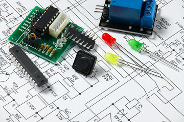 closeup of electronic component, unit, part, radio equipment and digital microchip - DIY kit for learning, training and development of electric circuits