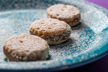 Sweet peruvian alfajores cookies with dulce de leche.