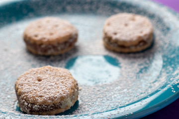 Sweet peruvian alfajores cookies with dulce de leche.