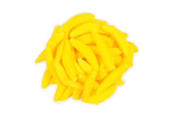 Juicy colorful jelly banana sweets isolated on white. Gummy candies.