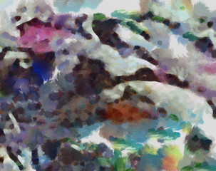 Close up oil paint abstract background. Art textured brushstrokes in macro. Part of painting. Old style artwork. Dirty watercolor texture. Modern pattern. Chaotic splashes. Multi-colors design.