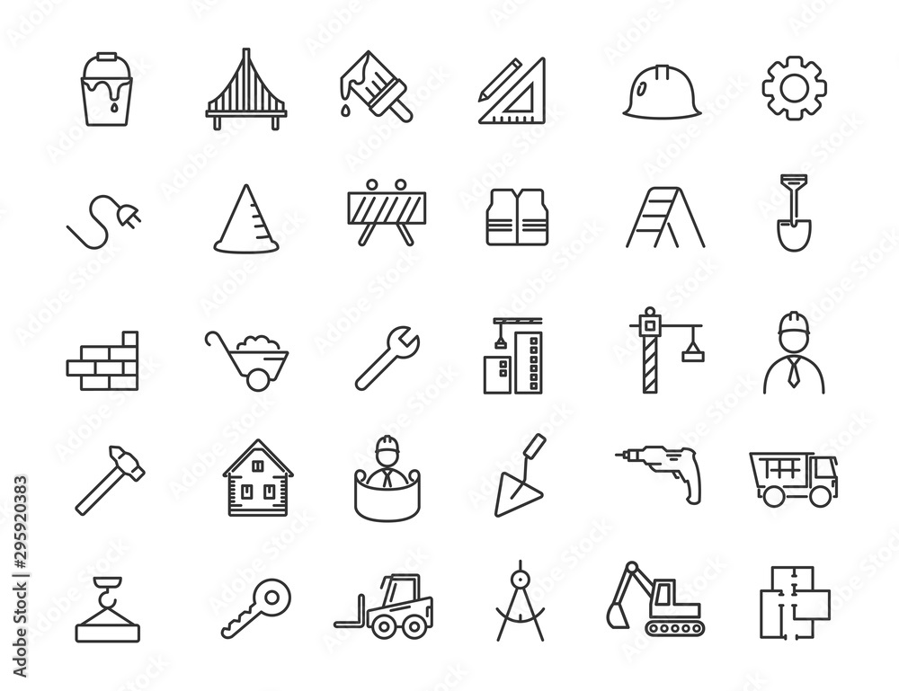 Aufkleber set of linear construction icons. engineering icons in simple design. vector illustration