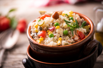 Delicious rice salad with vegetables