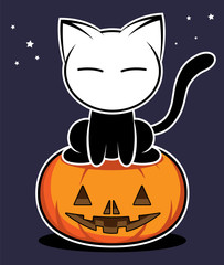 Cat action illustration on a blue background. Animal action vector.