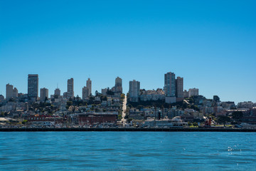 Fototapeta na wymiar Straight road in San-Francisco. Amazing skyline.