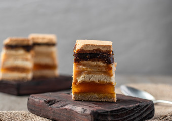 Delicious peruvian dessert called King Kong with dulce de leche and jam.