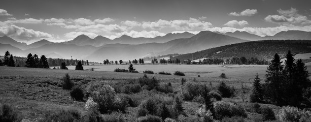 Misty Tatra Mountains - black and white panorama - obrazy, fototapety, plakaty