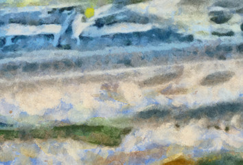 Close up oil paint abstract background. Art textured brushstrokes in macro. Part of painting. Old style artwork. Dirty watercolor texture. Modern pattern. Chaotic splashes. Multi-colors design.