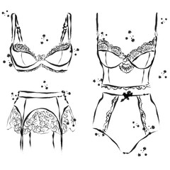 set watercolor and ink underwear illustration
