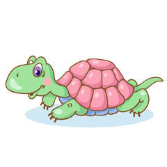 Cute little turtle in cartoon style, isolated on white background. Vector illustration.