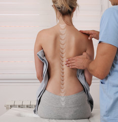 Scoliosis, Posture Correction. Chiropractic treatment, Back pain relief. Physiotherapy / Kinesiology for female patient - obrazy, fototapety, plakaty