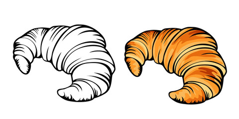 Croissant. Fresh baking, for menu, cafe, bakery, logo, color and black and white illustration.