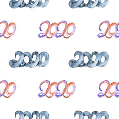 Fototapeta premium 2020 watercolor New Year sign on white background. New Year illustration.