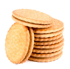 Vanilla cookies with cream filling on white background