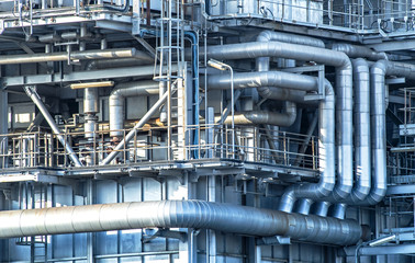 Oil and gas industrial refinery zone,Detail of equipment oil pipeline steel with valve from large...