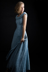 Blonde woman in 1930's vintage dress