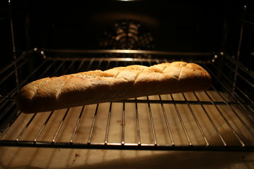 a baguette in the oven
